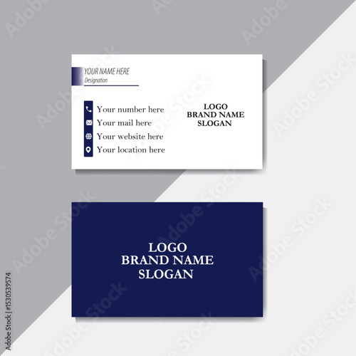 Creative modern business card design  With navy blue and White. 
