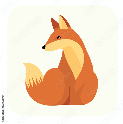 Cute illustration of a sitting orange fox with fluffy tail