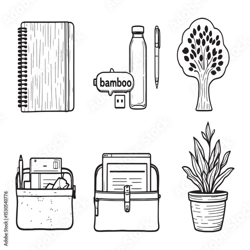Eco friendly office workspace with plants and sustainable materials