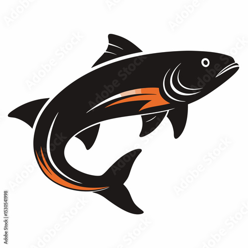 Elegant salmon silhouette illustration on a clean white background perfect for seafood menus fishing designs or marine life themed projects