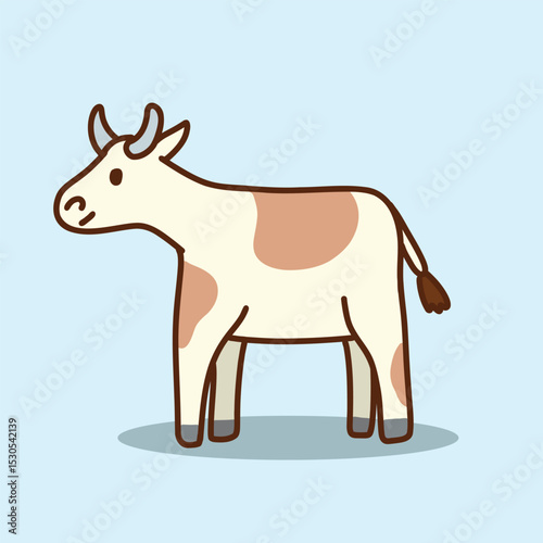 Adorable cartoon cow with brown spots and adorable horns