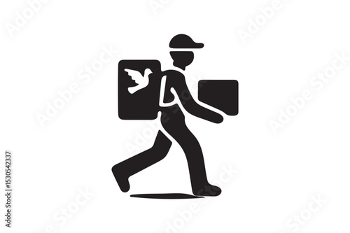 Delivery man silhouette icon illustration on white background.
