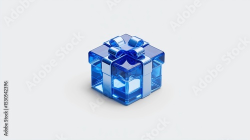Blue gift box isolated transparent background.