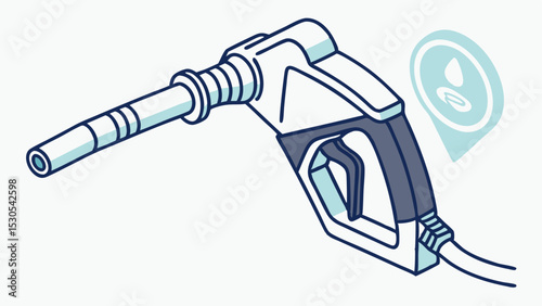 Illustration of a gas pump nozzle with a handle and a fuel indicator in the background area