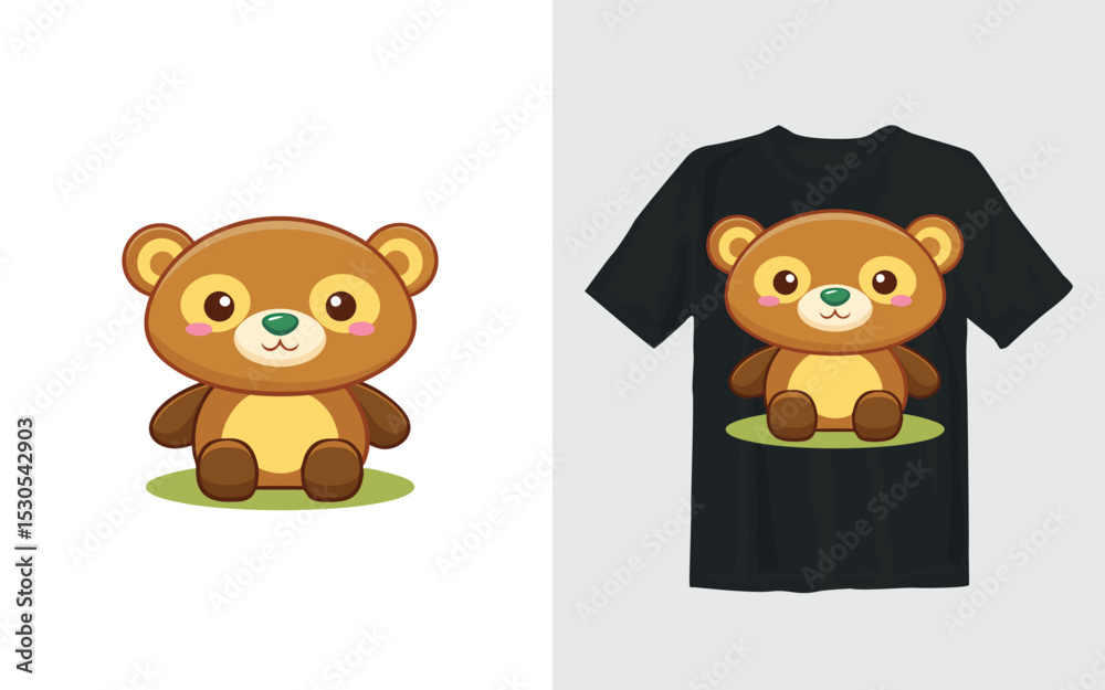 Obraz premium Cute Cartoon Bear Illustration for T Shirt Design and Apparel Printing