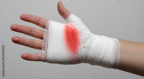 completely bandaged palm with a little blood seeping, generated by Ai