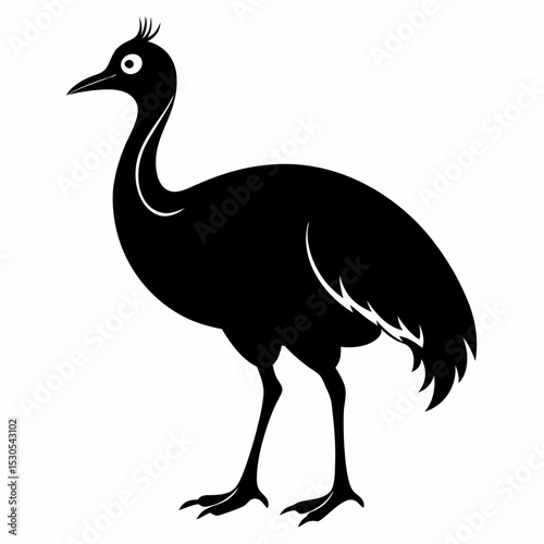 Cassowary Bird Silhouette Illustration on White Background Vector Graphic Design of Australian Wildlife Isolated Bird Image for Creative Projects