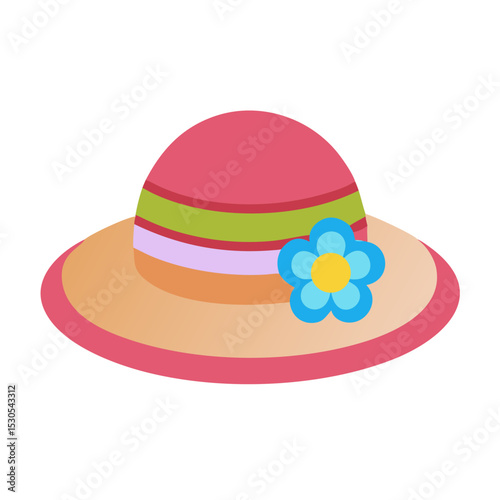 Red sun hat with double flower decoration