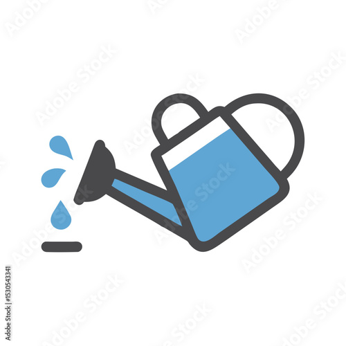 Blue watering can pouring water
