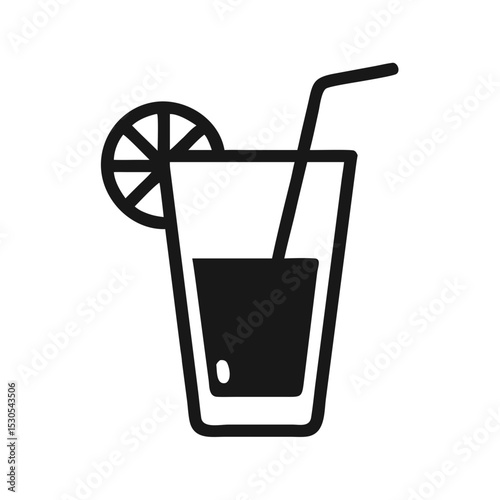 Black soda drink with straw and lemon slice