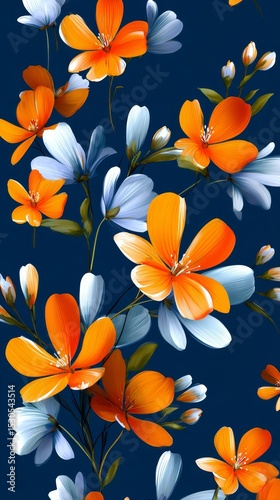 Vibrant Orange and Blue Floral Symphony: A Stunning Display of Blossoms
