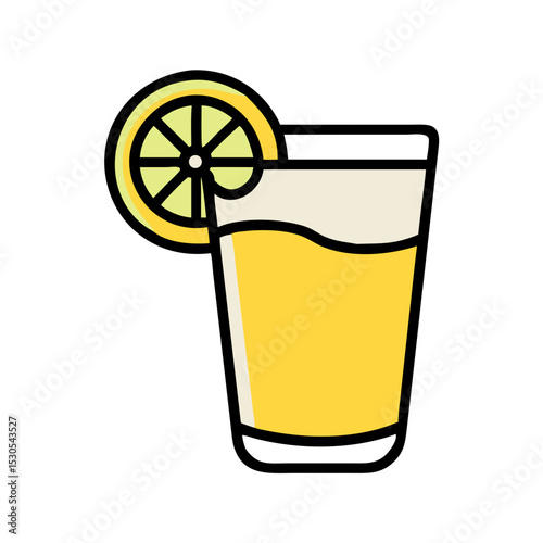 Yellow lemonade glass with lemon slice and straw