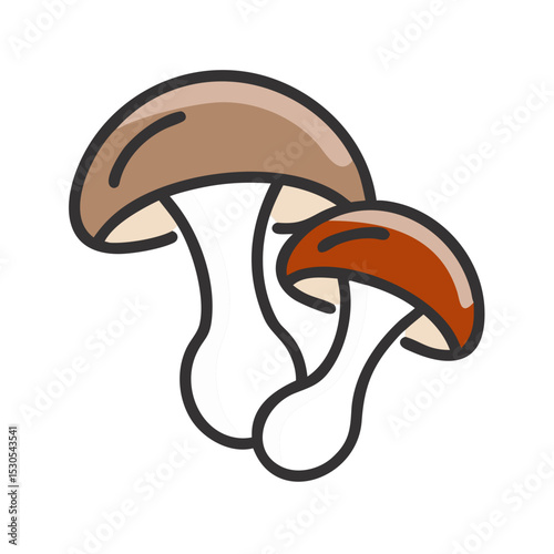 Stylized forest mushrooms with white stems