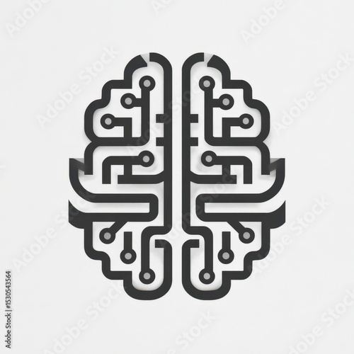 Stylized design featuring a brain outline composed of interconnected lines and circuit elements, symbolizing technology and innovation in a modern style