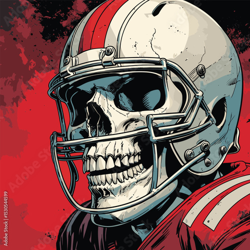 human skull wearing an american football helmet