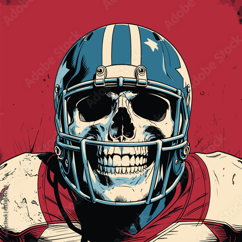 human skull wearing an american football helmet