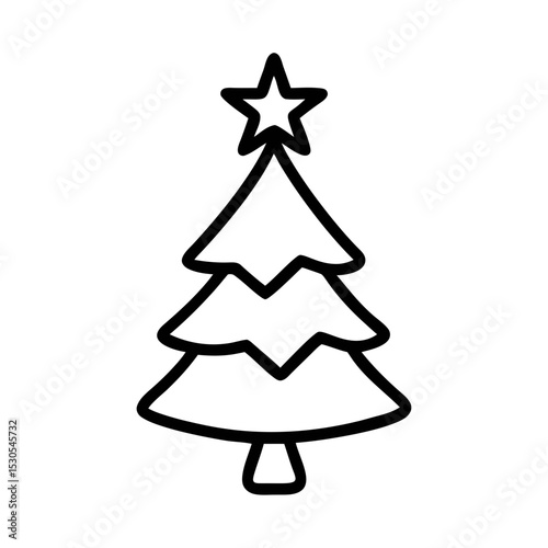 Christmas Tree Outline Icon with Star on Top