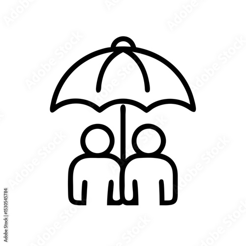 Two People Under Umbrella Protection Icon Line Art