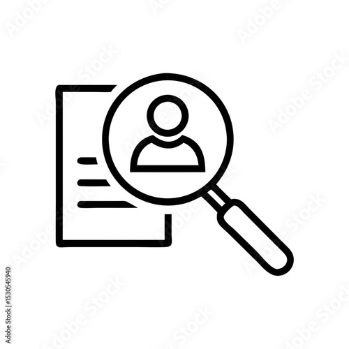 Magnifying Glass with Profile Icon Outline for Recruitment and Search Concepts