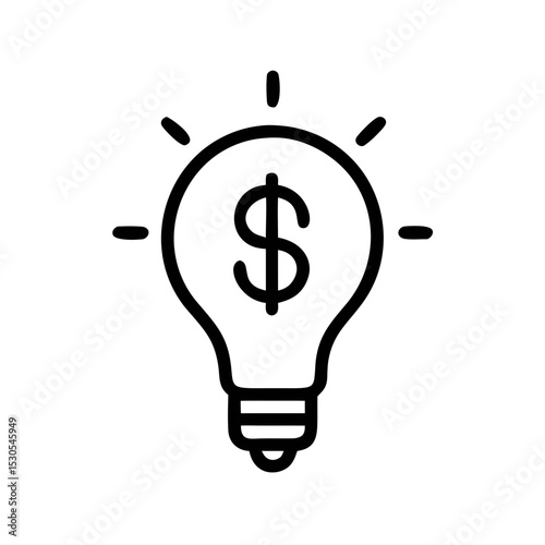 Dollar Light Bulb Icon Outline for Finance and Creative Business Ideas