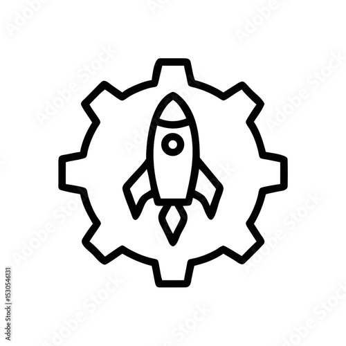 Rocket Launch Icon with Gear for Technology and Innovation Concepts