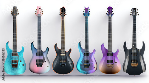 3d realistic vector icon set of electric guitars. Isolated on white background.