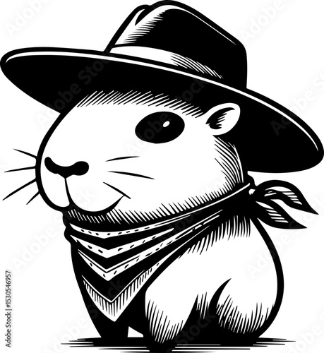 SVG file capybara in a hat black and white vector, file for printing, cutting