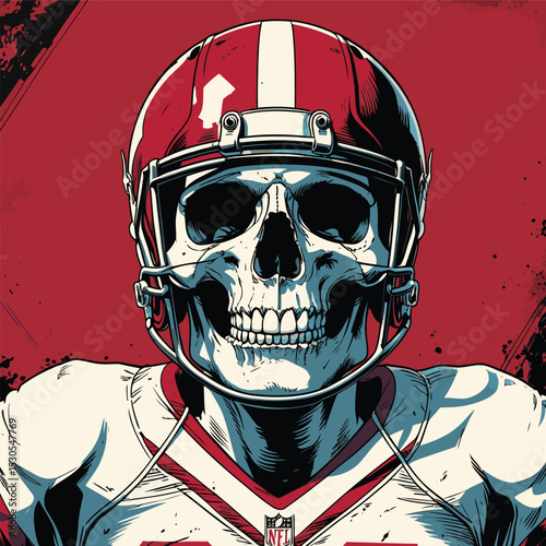 human skull wearing an american football helmet