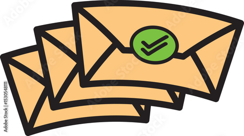 Email Success Sent Icon, Envelope With Check Mark Symbol