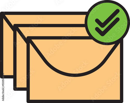 Email Success Sent Icon, Envelope With Check Mark Symbol