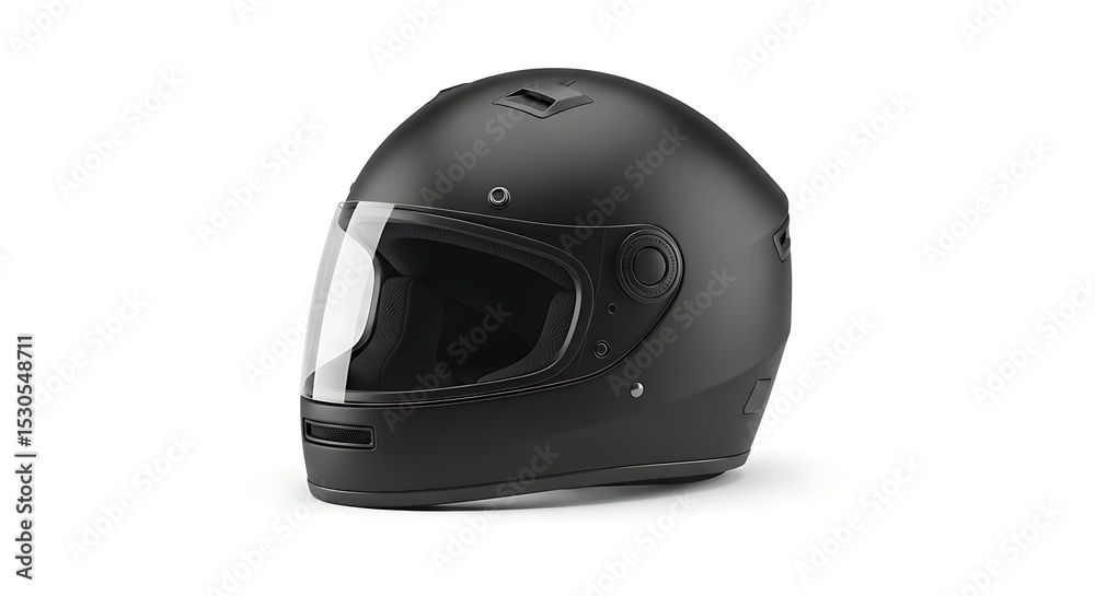 Fototapeta premium Matte black motorcycle helmet with clear visor on white background