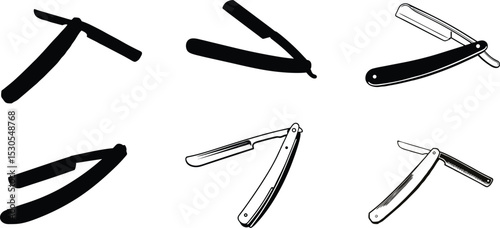 Straight Razor Silhouette Vector, Classic Barber Blade Illustration.