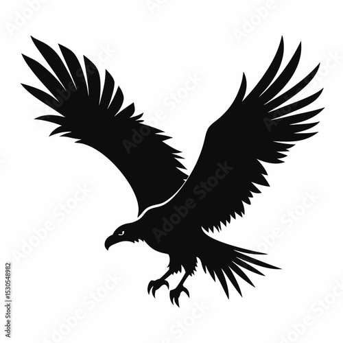 Vulture Silhouette in Flight A minimalist vector illustration of a vulture soaring against a clean white background ideal for graphic