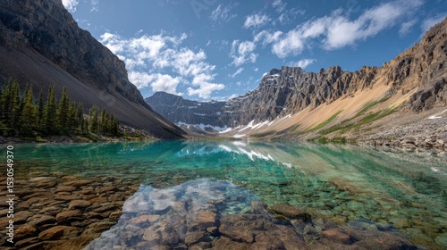 Crystal Clear Lake nestled in Majestic Canadian Rockies