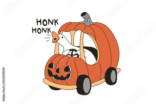  Goose Driving Car Pumpkin Halloween Costume, Retro Halloween Goose SVG T Shirt Design