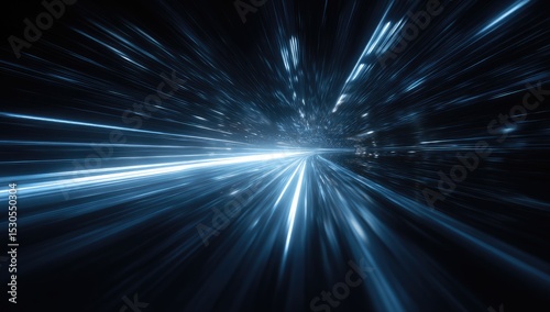 A dynamic, abstract image depicting a fast-moving,  light trail, like a tunnel of speed, extending through a dark space