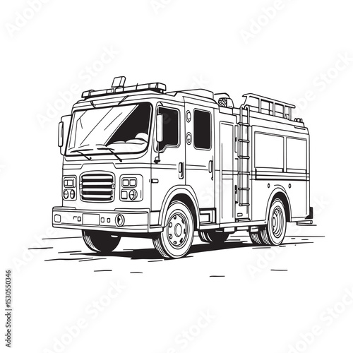 fire truck minimalistic vector line art graphic style