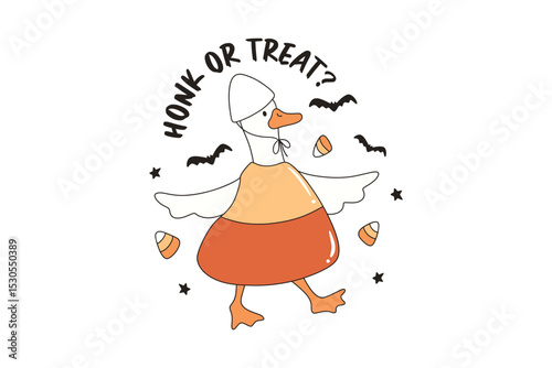 Honk or Treat - Candycorn Goose Costume, Retro Halloween Goose SVG T Shirt Design