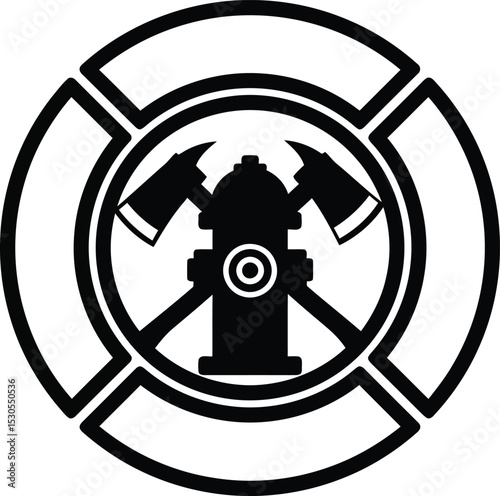 Firefighter Maltese Cross Hydrant and Axes Symbol AI Generative