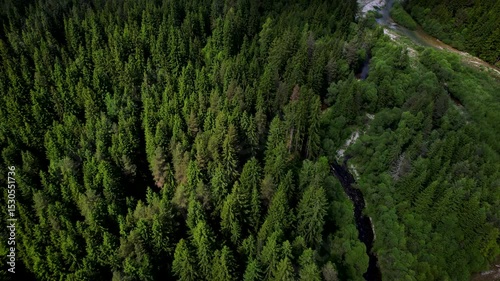 Beautiful High Tatras and river Belá from drone perspective, high views, brathtaking Slovak nature, drone video.