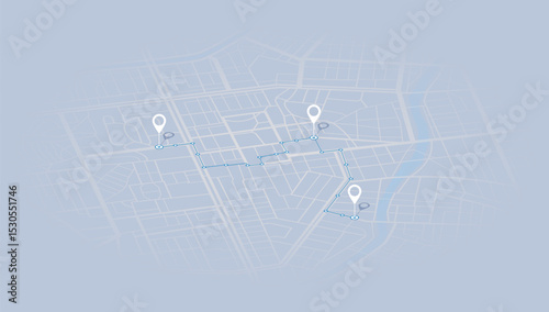 GPS map with pins set along specific route. city map with GPS navigation route. Transportation and logistics concept. Vector illustration for navigation tracking.