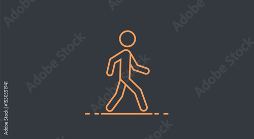
Orange Outline Walking Stick Figure on Dark Background - AI Generative