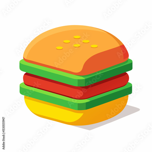 3D Burger Icon Illustration Fast Food Concept with Vibrant Colors and Modern Design for Restaurant Menus and Food Delivery Apps