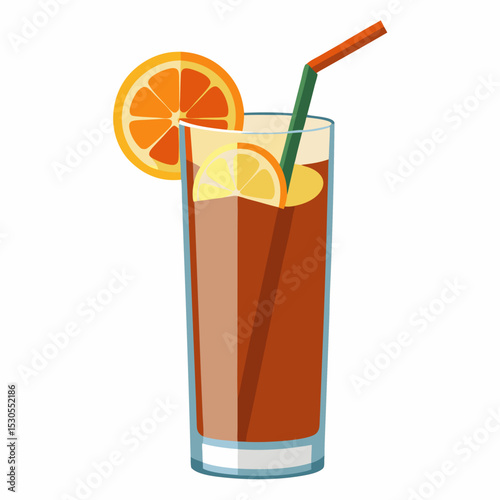 Realistic Long Island Iced Tea Cocktail Illustration on White Background a refreshing mixed alcoholic drink in a glass with ice