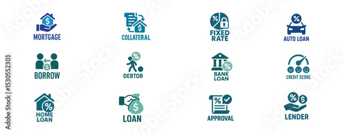 Financial Services and Lending Icon Set - Banking and Loan Vector Collection