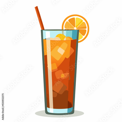 Realistic Long Island Iced Tea Cocktail Illustration on White Background Classic Mixed Drink with Vodka Rum Gin Tequila and Citrus