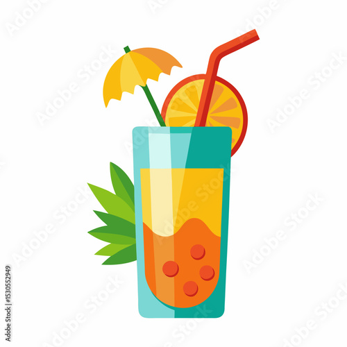 Vibrant tropical drink icon with straw on a clean white backdrop perfect for summer themes and beverage related designs