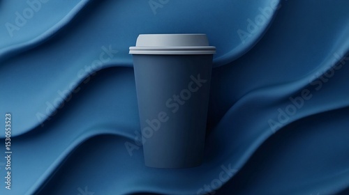 Simple Blue Coffee Cup on Textured Blue Background