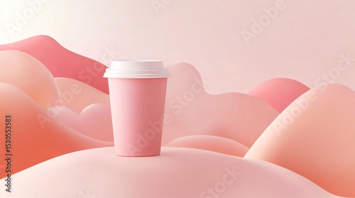 Minimalist Pink Coffee Cup on Soft Organic Background Design