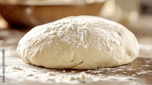 Freshly Kneaded Dough Ready for Baking on Wooden Surface